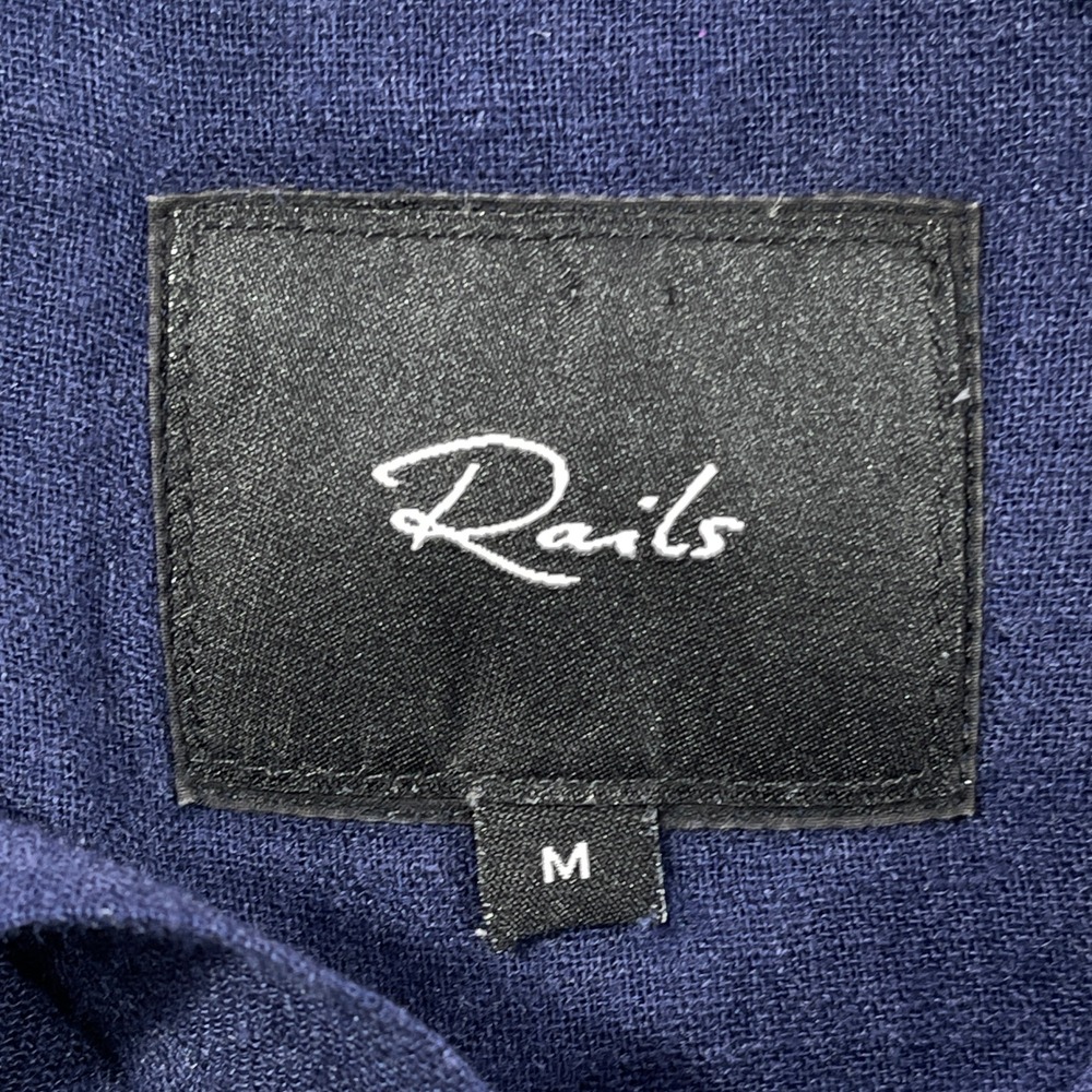 Rails Button Down Shirt Women Medium Navy Blue Linen Blend Short Sleeve Pocket - Picture 5 of 9